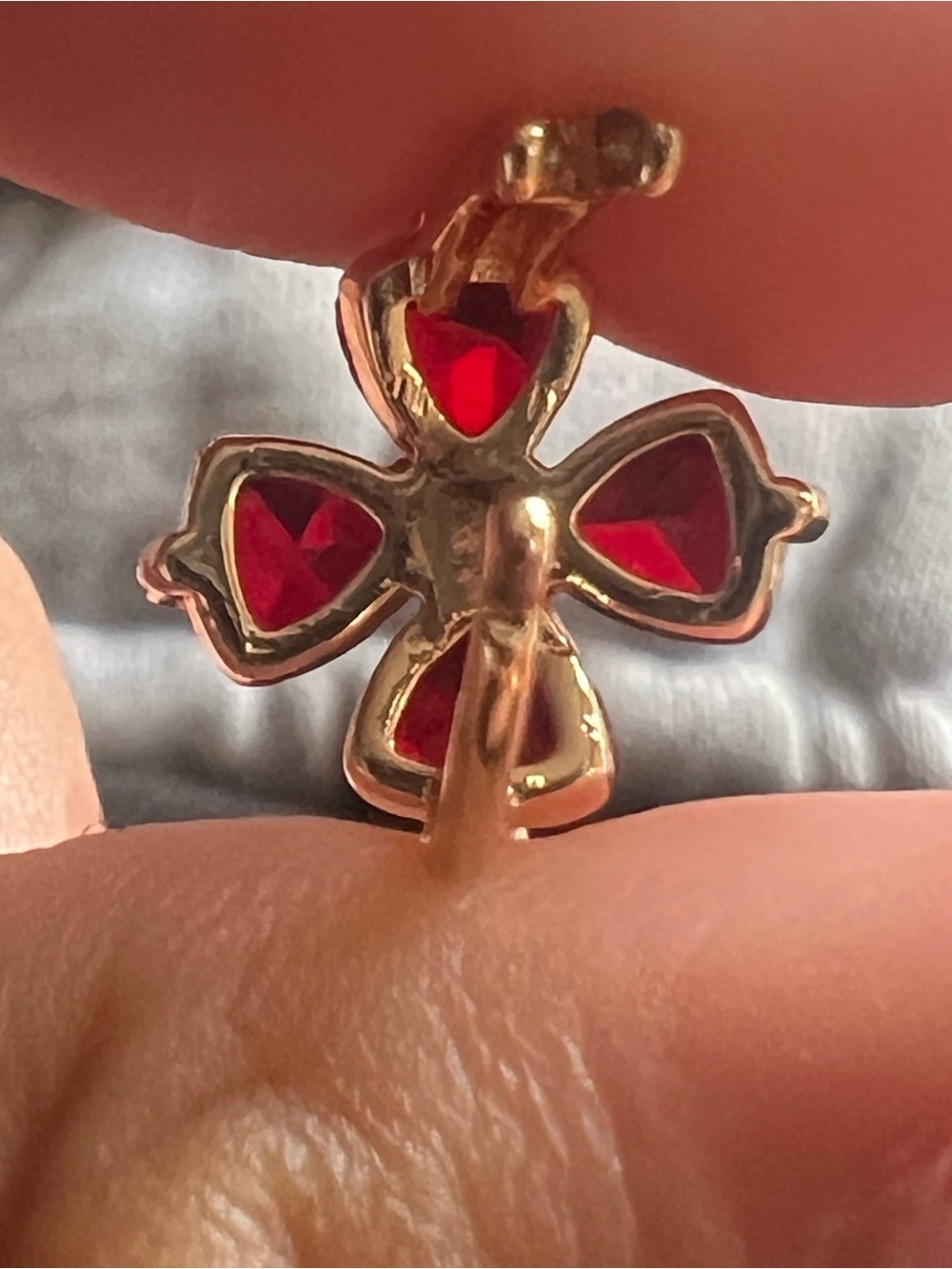 Red and gold clover earrings